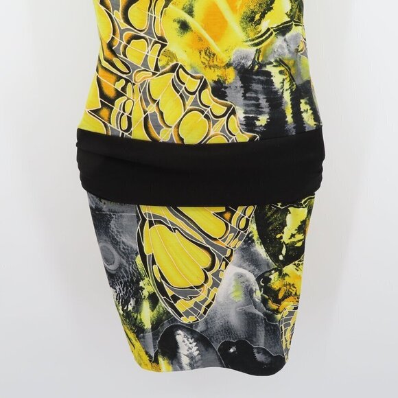Cache Women Small Yellow Black Butterfly Wing Print Halter Dress Y2K 90s 2000s - Picture 6 of 11